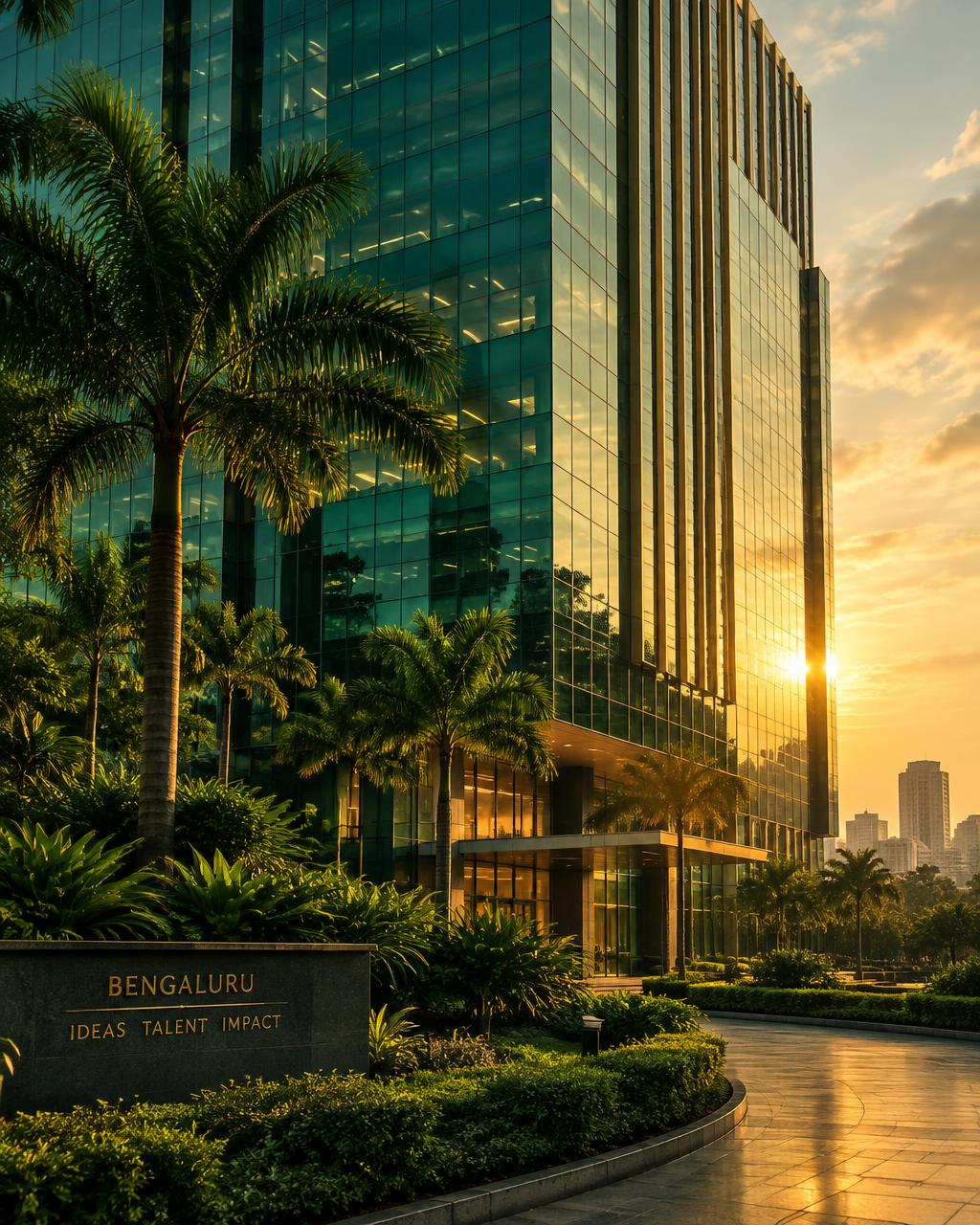Illustrative evening light on a modern Bengaluru business district